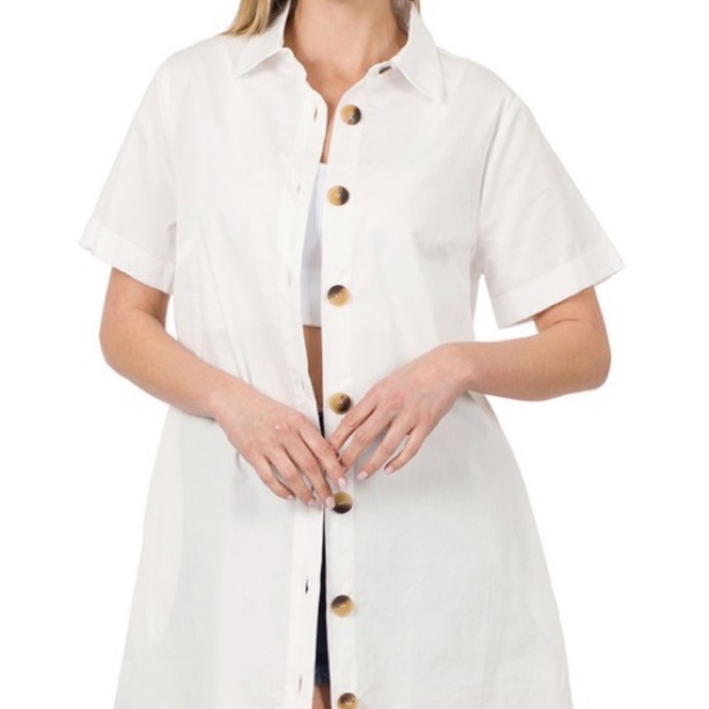 En Saison White Button Front Tunic Top